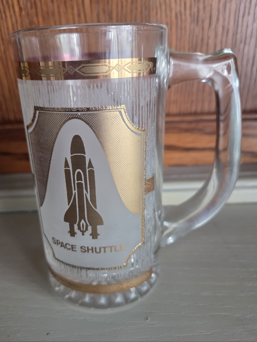 Space Shuttle Gold-Accent Clear Glass Beer Mug 22 Carat Gold